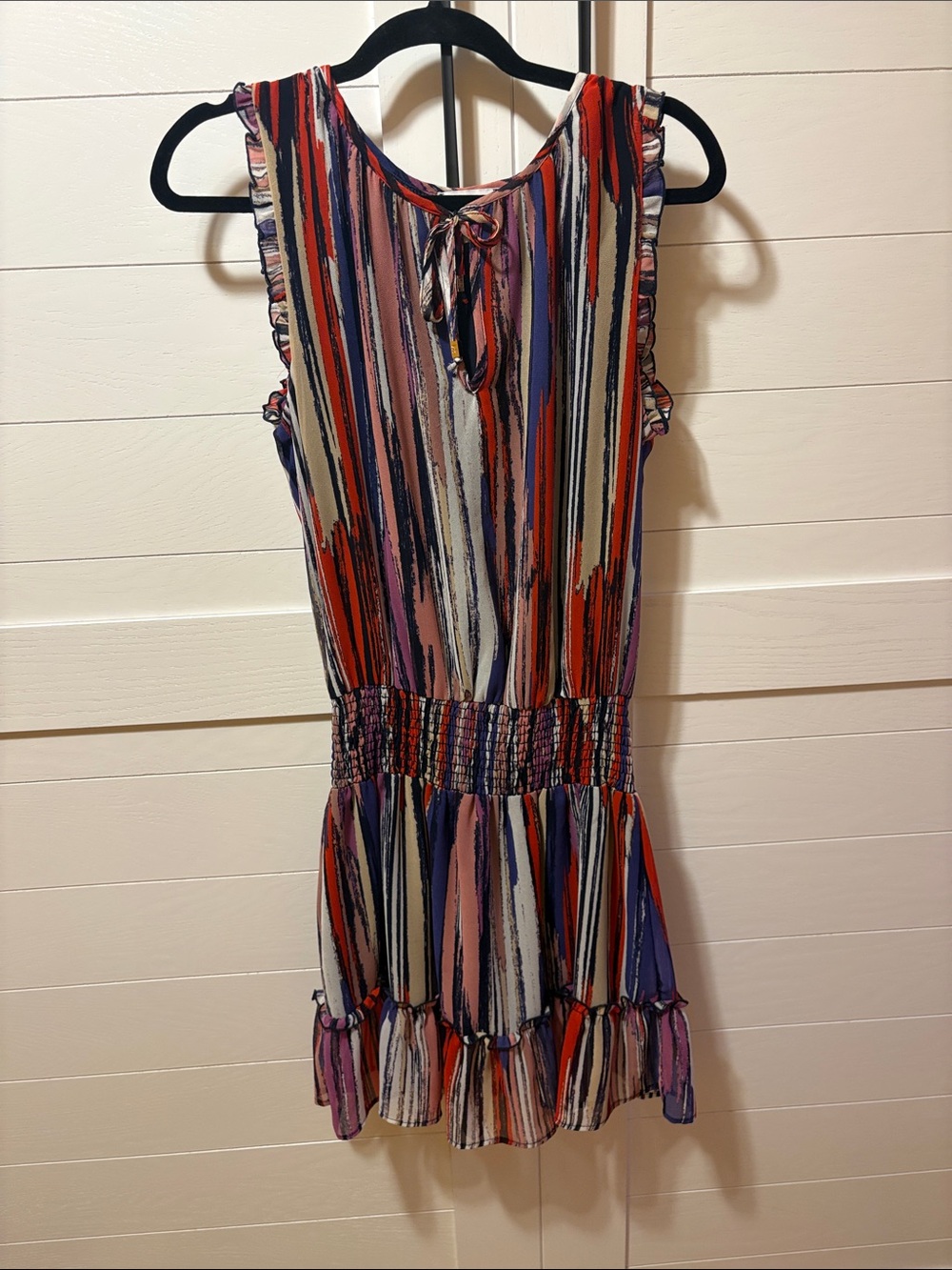 Veronica M Multicolor Striped Sleeveless Ruffle Dress
